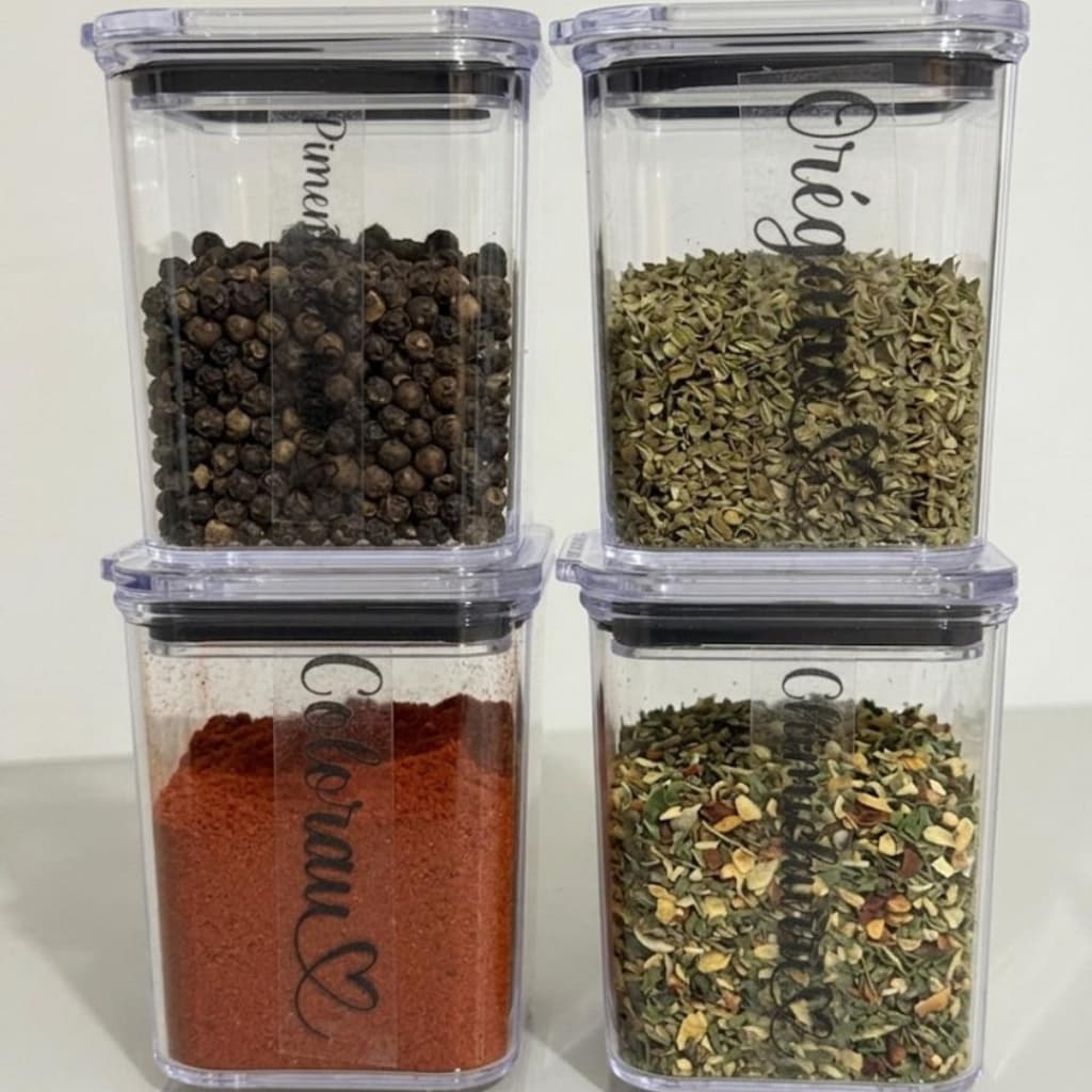 Kit 4 Potes 200ml Hermetico De Acrilico Para Temperos e Condimentos Essenciais Para Culinaria