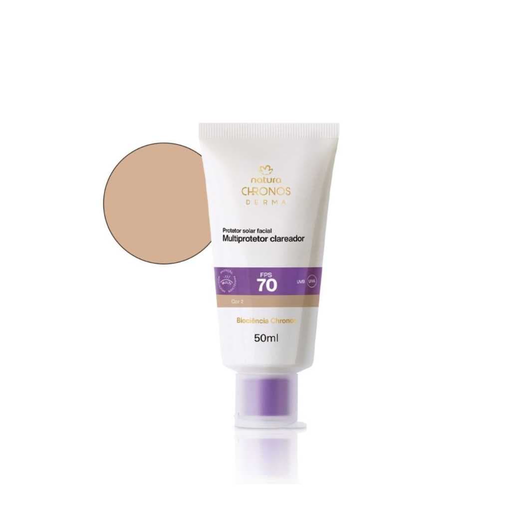 Multiprotetor Clareador de Manchas Solares FPS 70 Chronos Derma Natura Cor: 2 ( Antigo Claro Médio)