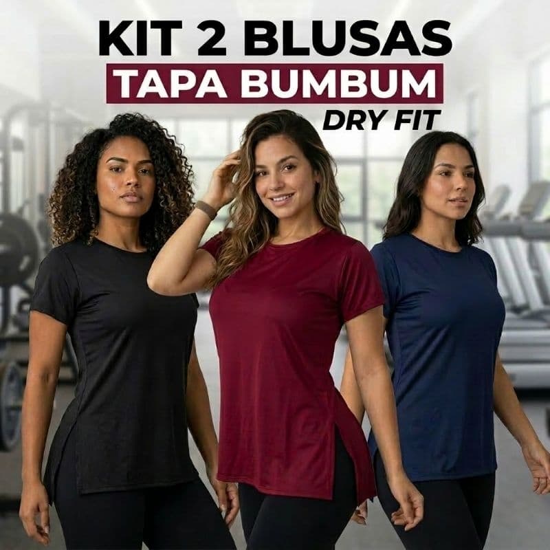 Kit 2 Blusas Feminina Dry Fit Academia Treino Camiseta Tapa Bumbum Conforto no Frio