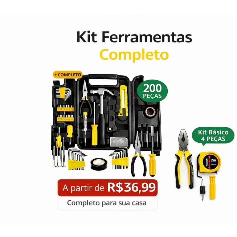 200 Peças Maleta Ferramentas Completo Profissional + Kit Básico Uso Doméstico Pequenos Reparos