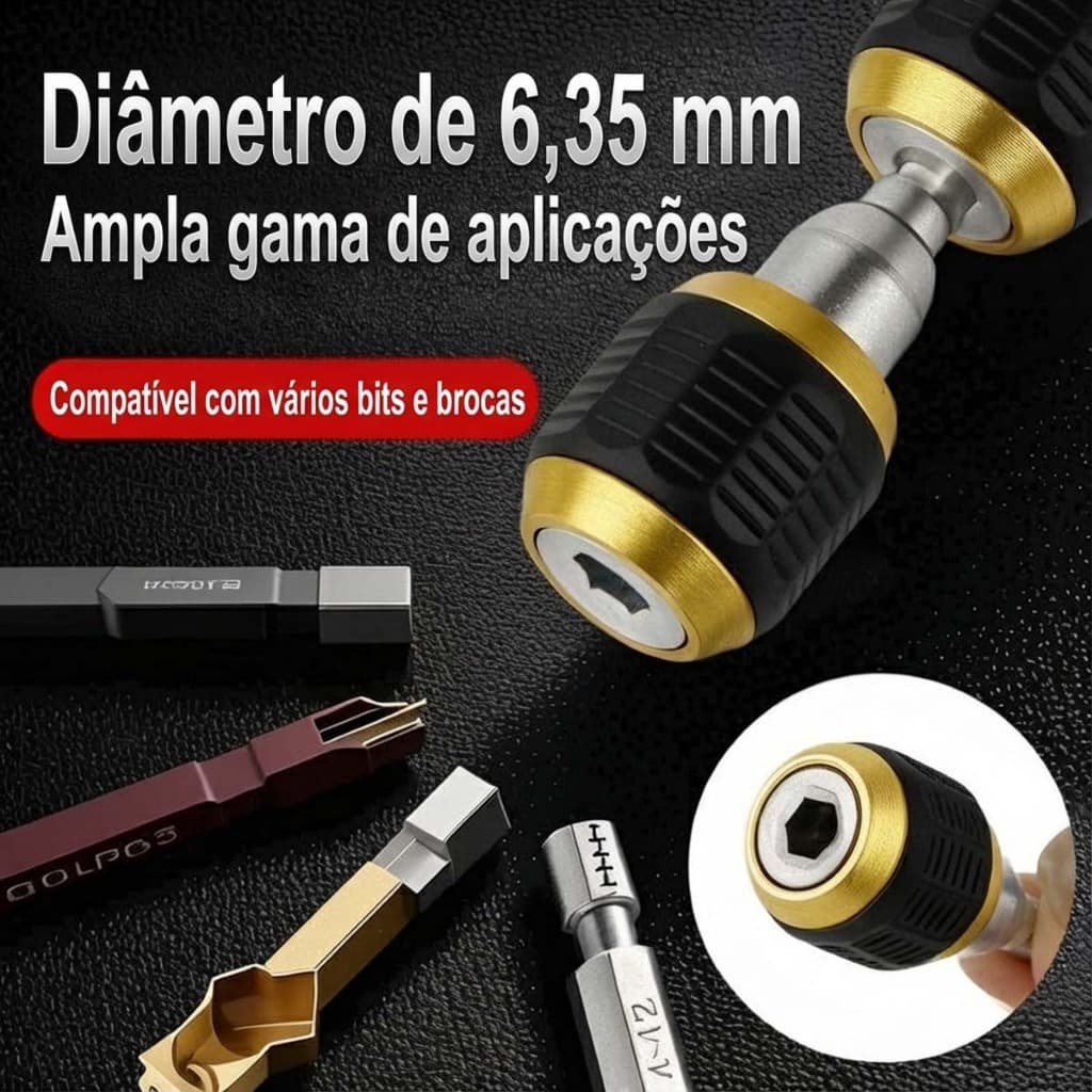 Acoplamento Rápido para Broca 1/4" 60mm Magnético Adaptador para Parafusadeira Furadeira Troca Rápida