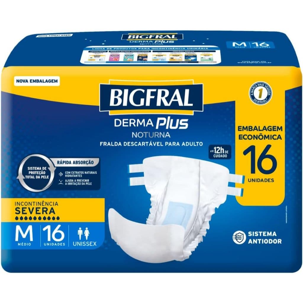 Fralda Bigfral Derma Plus Noturna Economica M 16 Unidades