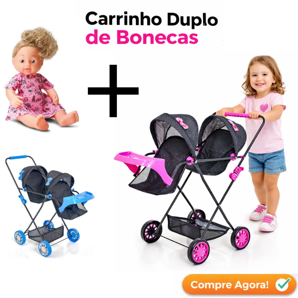 Carrinho de Boneca Gêmeos Luxo Lançamento Brinquedo Carrinhos Infantil Para Criança Menina Menino Carro Articulado kids