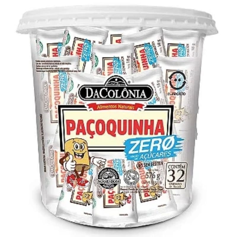 Pote Paçoquinha Rolha Zero Açúcar DaColônia 32 Unidades Sem Glúten Doce Saudável Original Envio Rápido