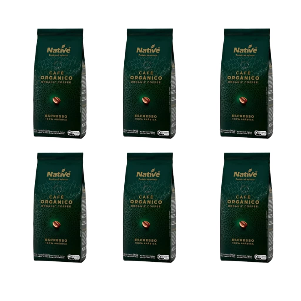 Kit 6 Café Orgânico Em Grãos Native 500gr 100% Arábico