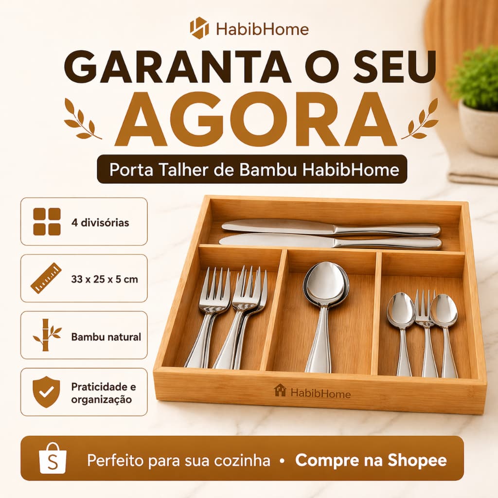 Porta Talheres De Bambu Organizador De Gaveta 4 Divisórias Multiuso Cozinha Premium