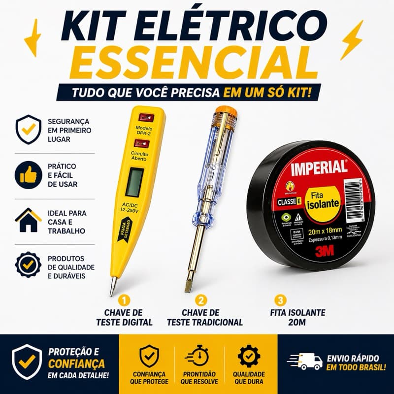 Kit Elétrico com 2 Chaves de Teste (Digital e Tradicional) + Fita Isolante 3M 20m
