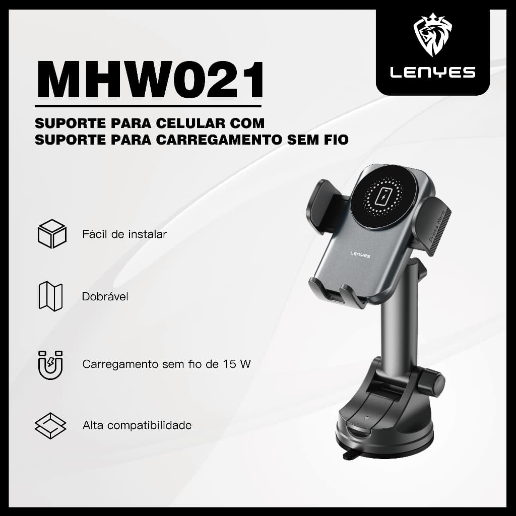 Suporte para Celular Carro com Carregamento Sem Fio 15W Rápido LENYES