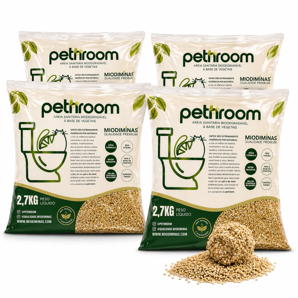 Kit  Mensal 3 GATOS Areia Higiênica Sanitária Biodegradável Para Gato 10,8 KG Base Mandioca