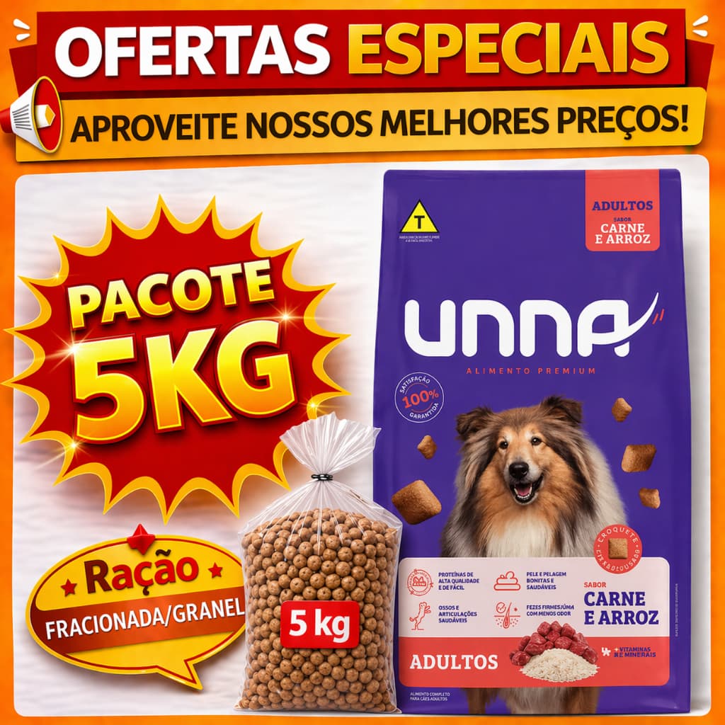 🚨🔥 Ração para Cachorro Una Adulto Carne e Arroz 5kg e 2kg – Original a Granel Melhor Custo Benefício! 🔥🚨