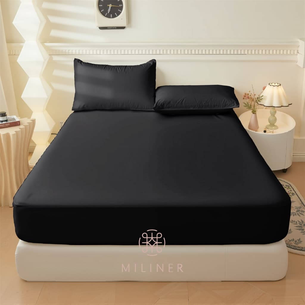 Jogo de lençol cor sólida preto 03 peças cama de casal solteiro grande
