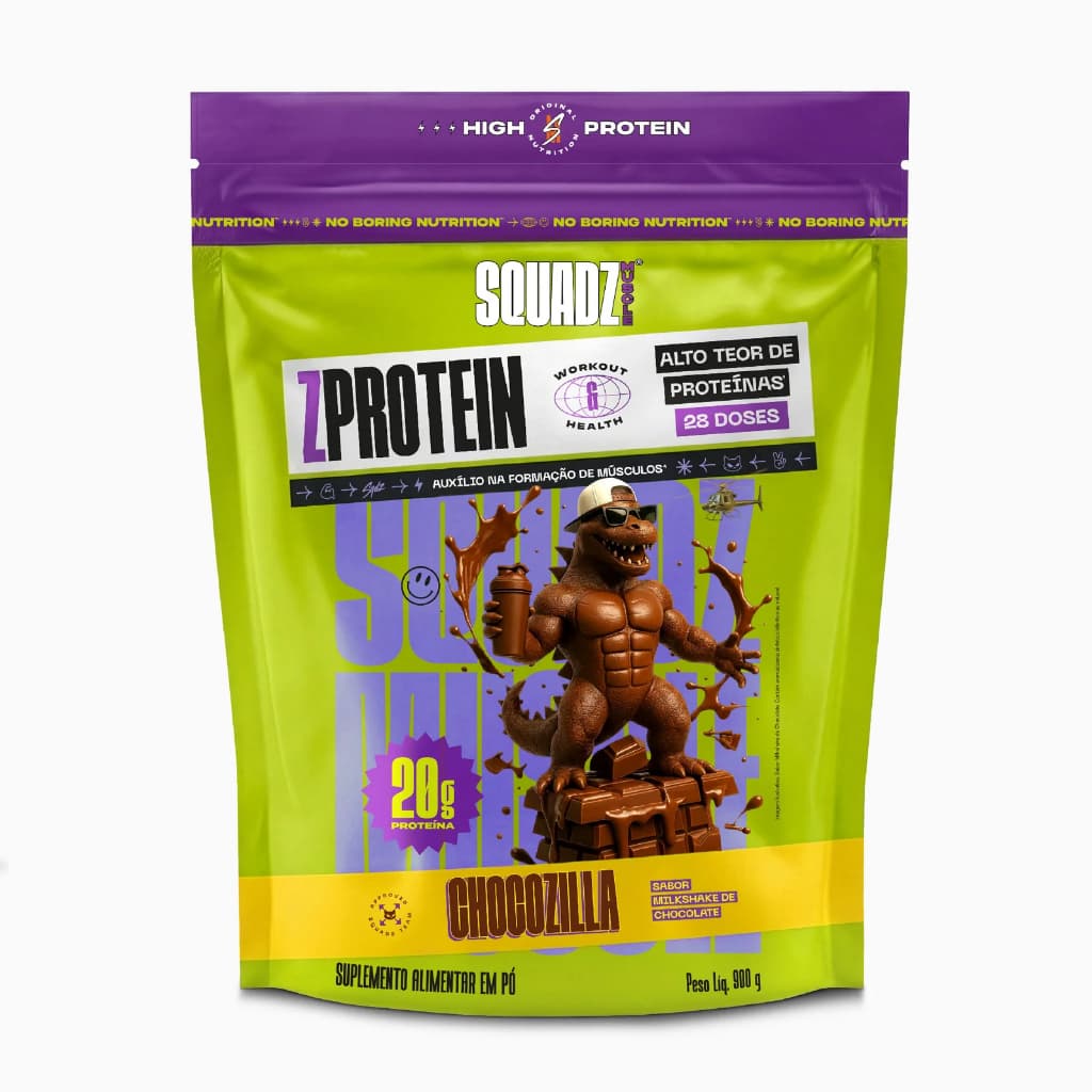 Refil ZPROTEIN 900g Whey Protein + Colágeno Suplemento Proteico em Pó Sabor Milkshake de Chocolate SQUADZ MUSCLE