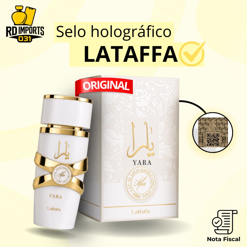 Perfume Árabe Yara Moi Branco Lattafa 100ml Feminino Original Importado Com Selo Holográfico e NF