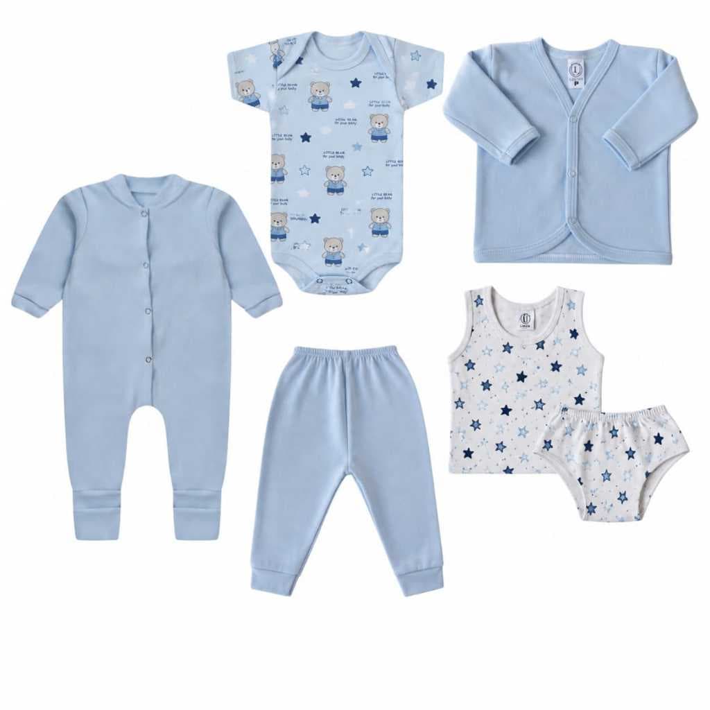 KIT 6 PEÇAS - ENXOVAL DE BEBE MACACÃO BODY CALÇA  CASACO REGATA TAPA FRALDA