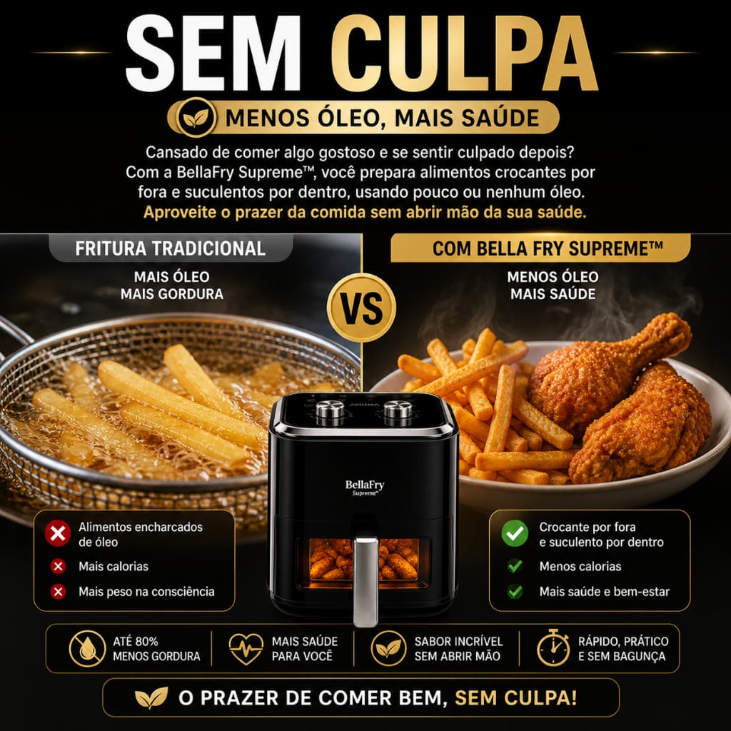 Air Fryer 5L Fritadeira Sem Óleo 220v BellaFry Supreme Elétrica Grande Antiaderente Saudável Fácil Limpeza