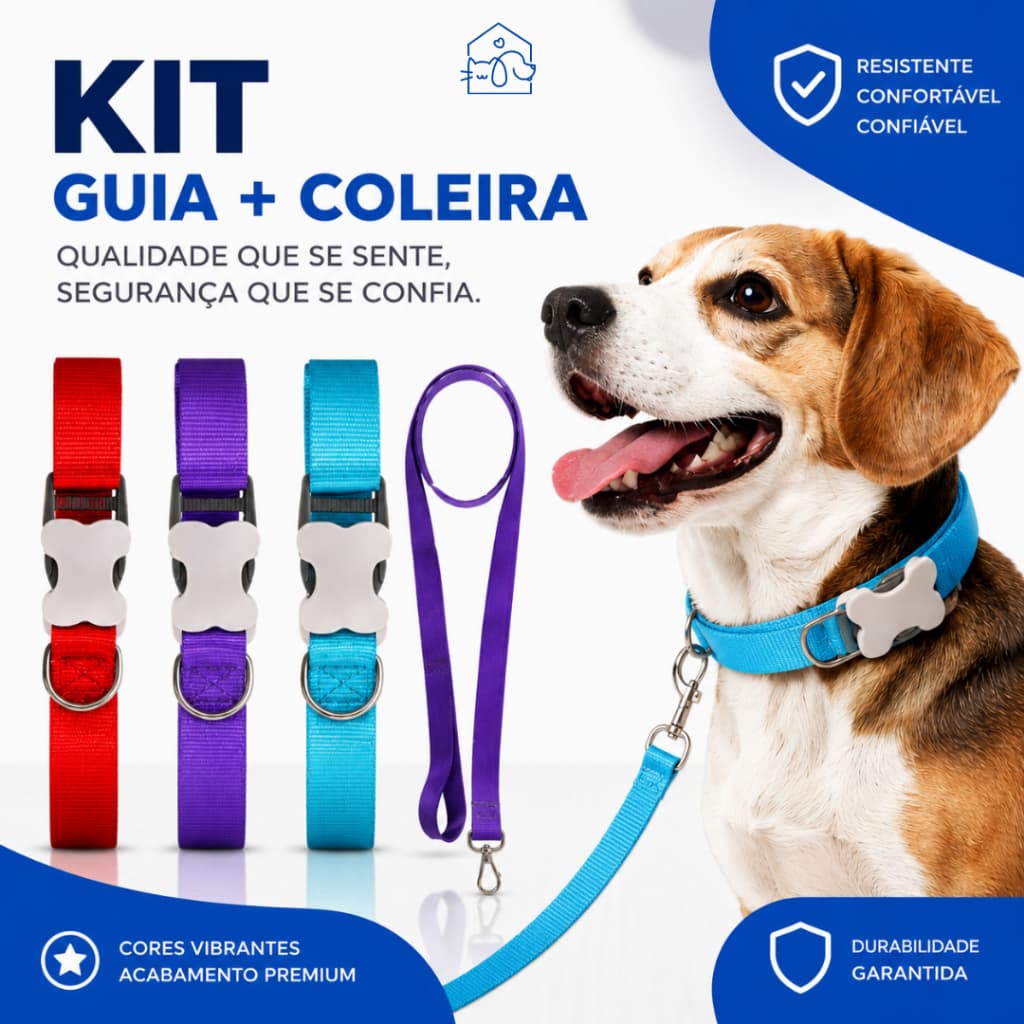Coleira para Cachorro e Gatos com Guia Ajustável Para Pets de Pequeno e Médio Porte