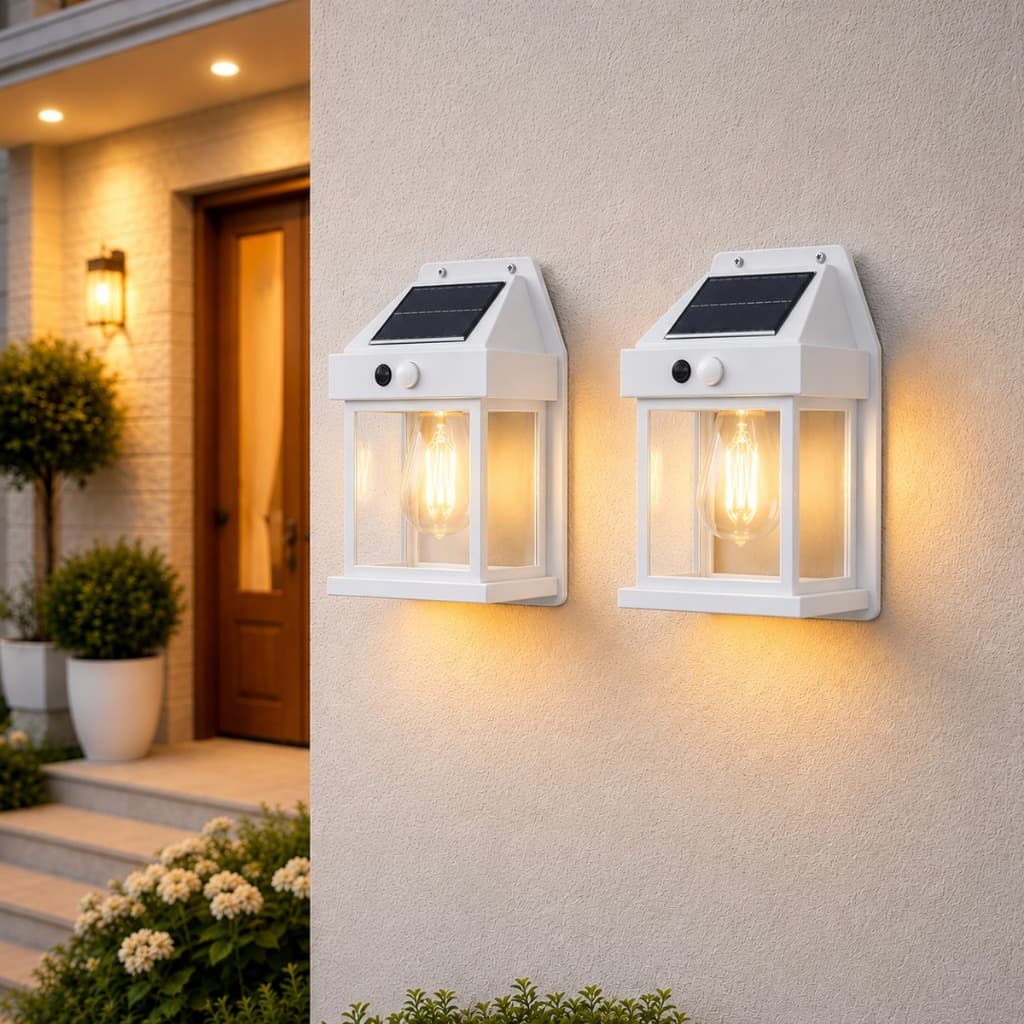 kit 2 Arandela Luminaria Solar Externa para Quintal Jardim de Parede iluminação Led Sensor Movimento