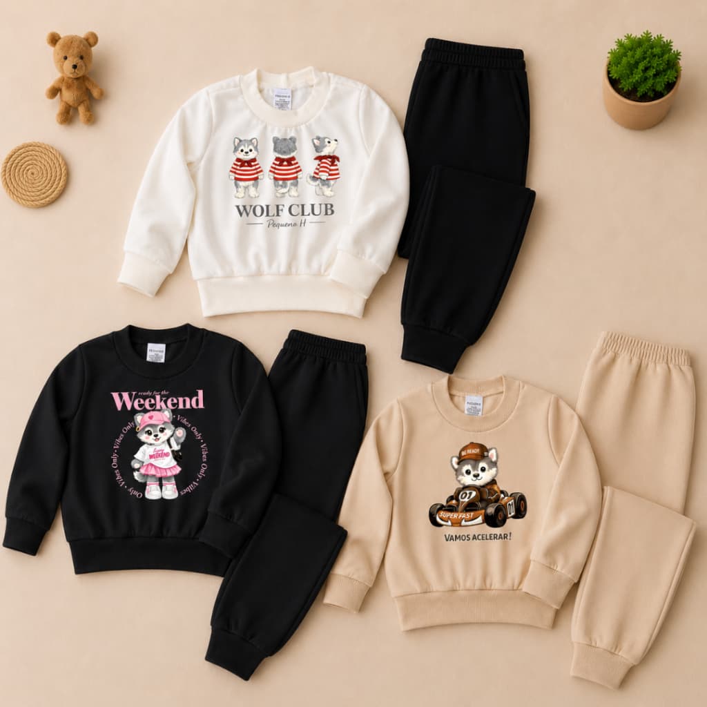 Conjunto Moletom Infantil Bebê Blusão Calça Frio Moletinho Felpado Inverno Estampa DTF