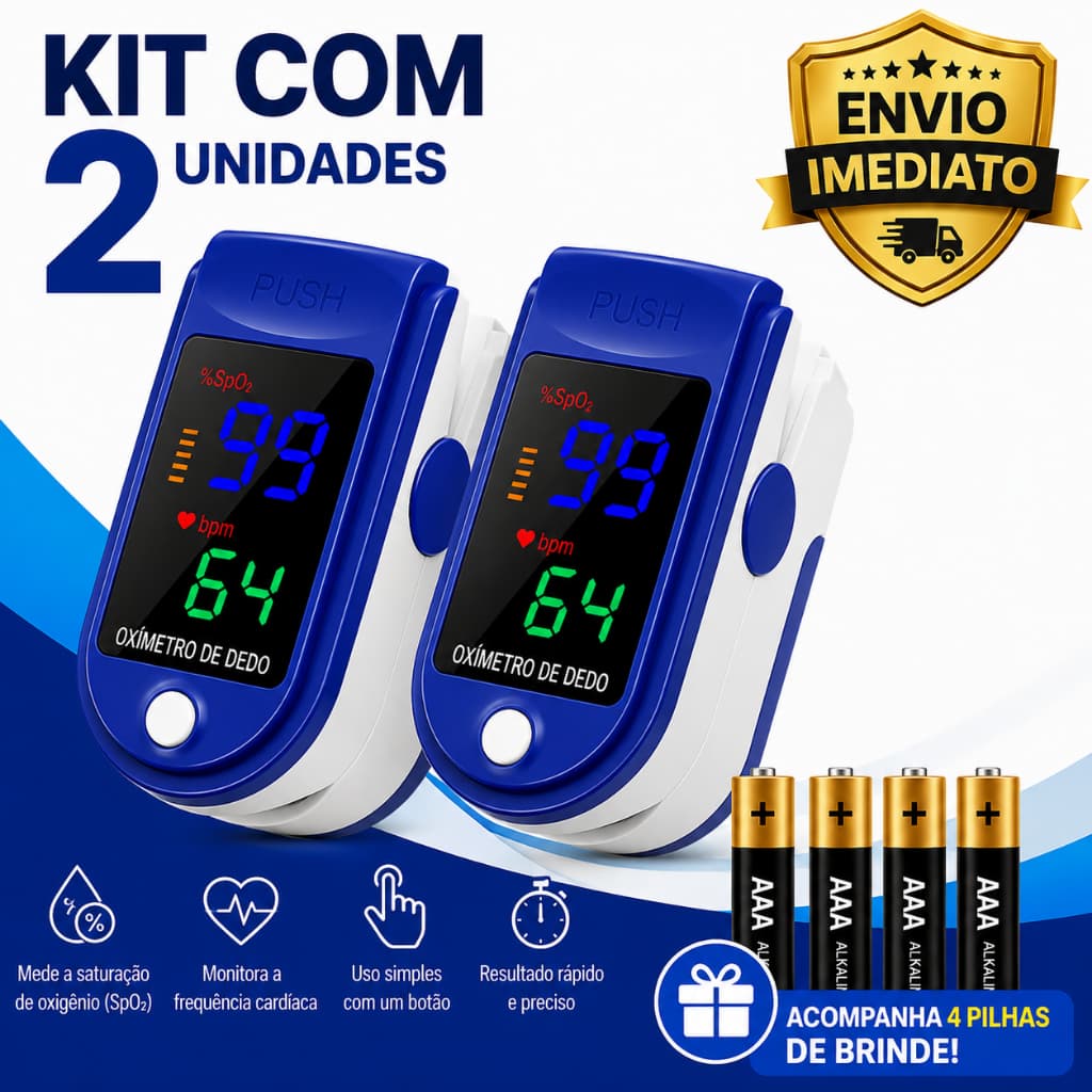 Oxímetro Digital de Dedo LED Portátil Medidor SpO2 Saturação Oxigênio  Frequência Cardíaca Monitor de Pulso Profissional
