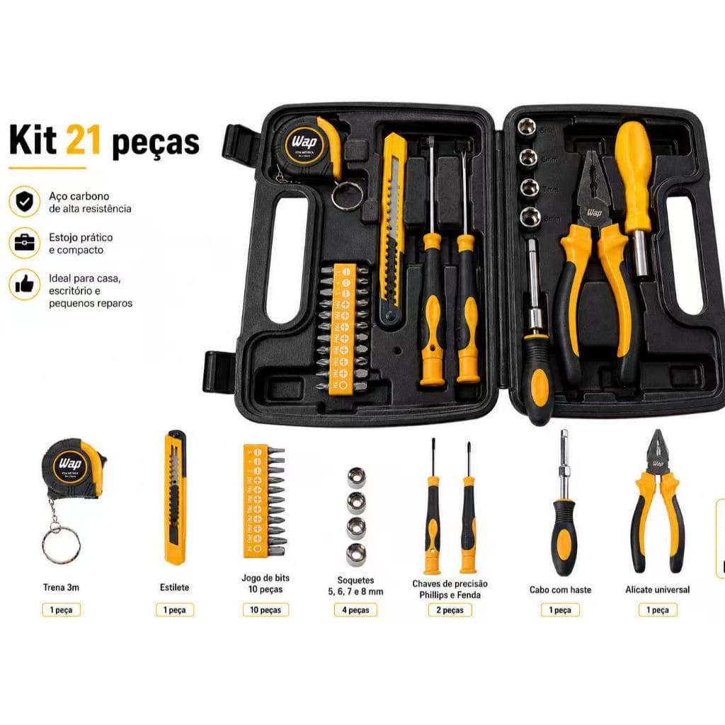 Kit Jogo De Ferramentas Manuais 21 Peças C/ Maleta Completo Professional
