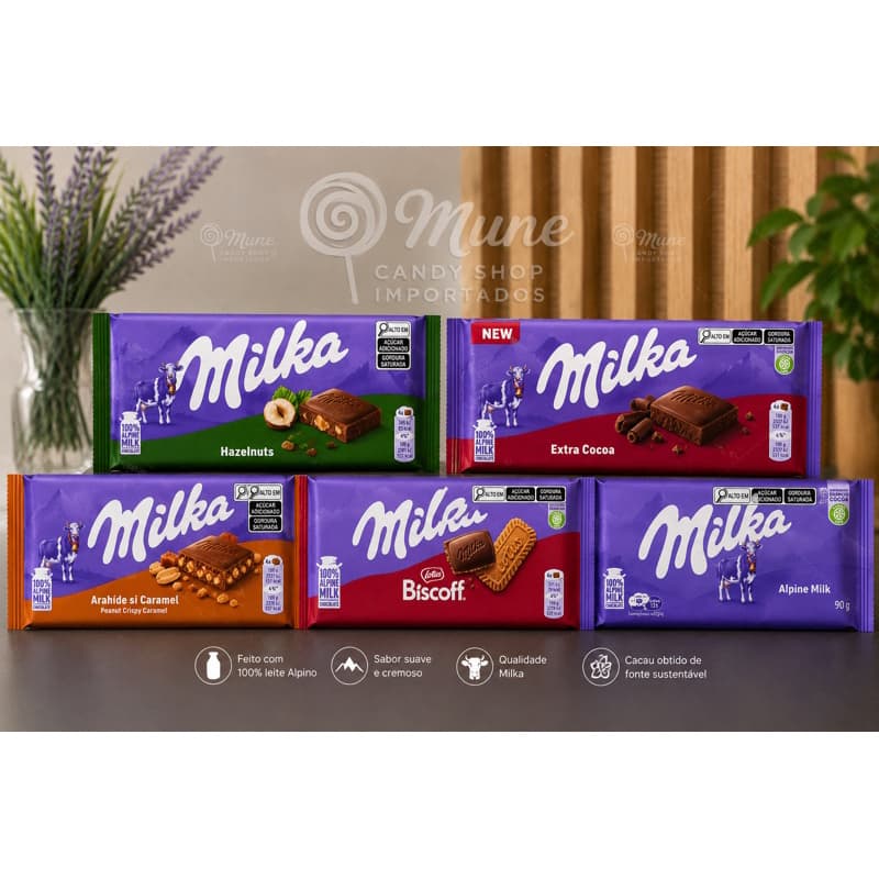 Kit 5 Chocolates Milka Importado Original Biscoff Avelã Caramelo Extra Cocoa