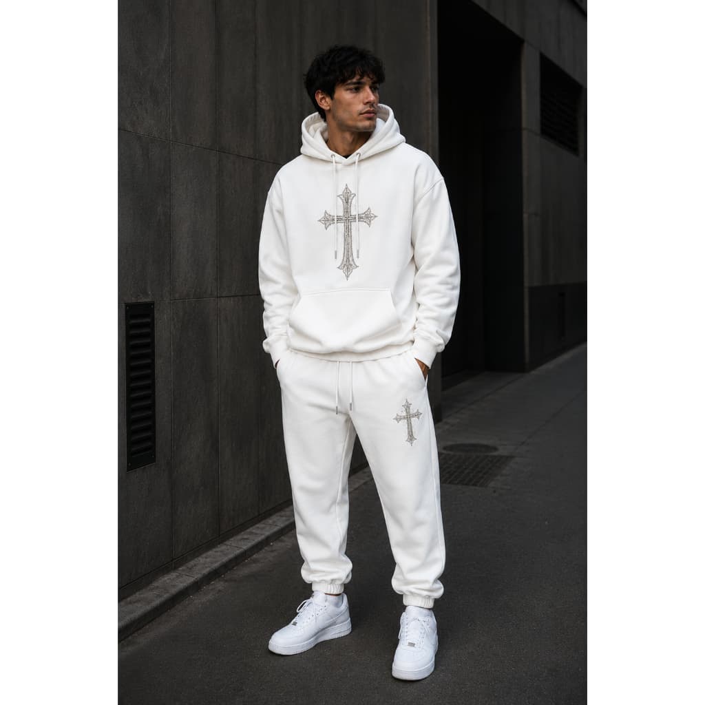 Conjunto Moletom Cruz Medieval com Moletom Capuz e Bolso e Calça Moletom com Estampa Premium!!