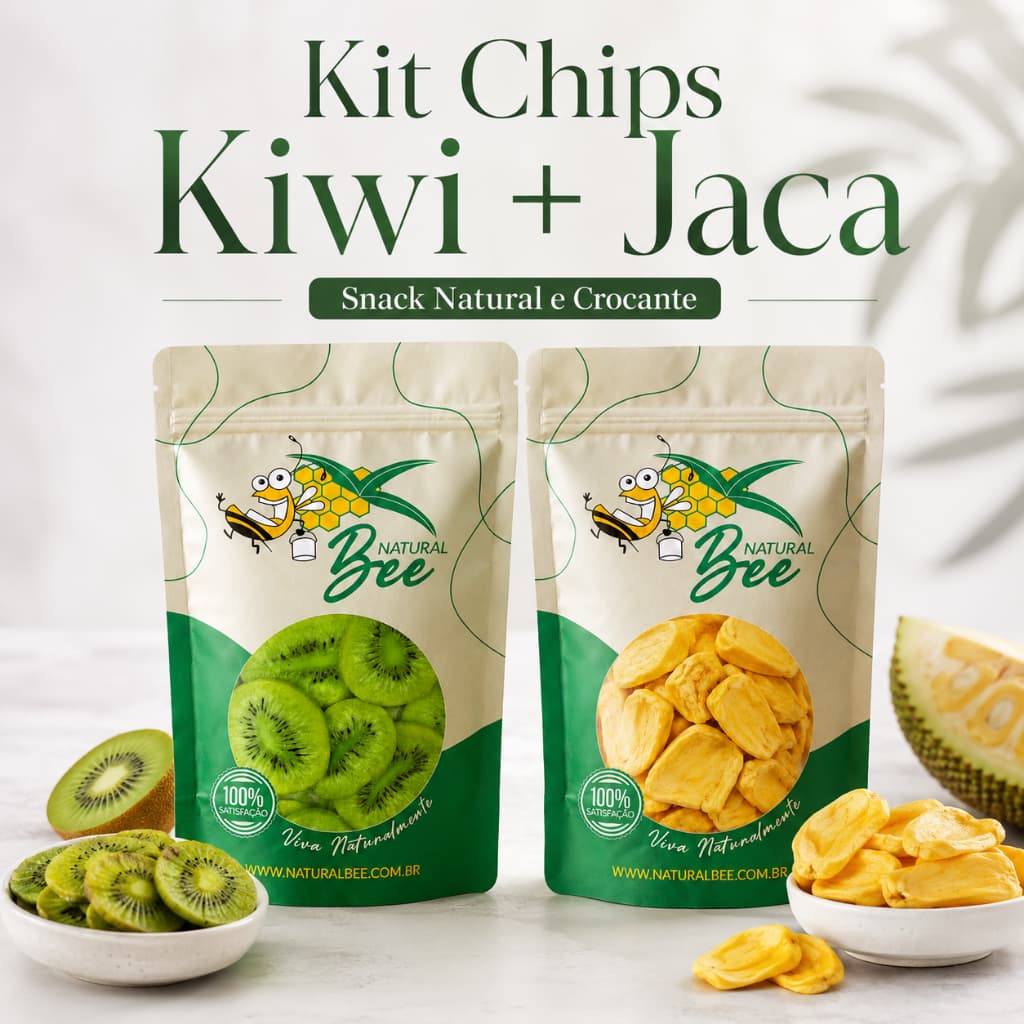 Mix Chips De Jaca e Kiwi 500g e 200g Natural Crocante Snack Saudável Frutas Desidratadas