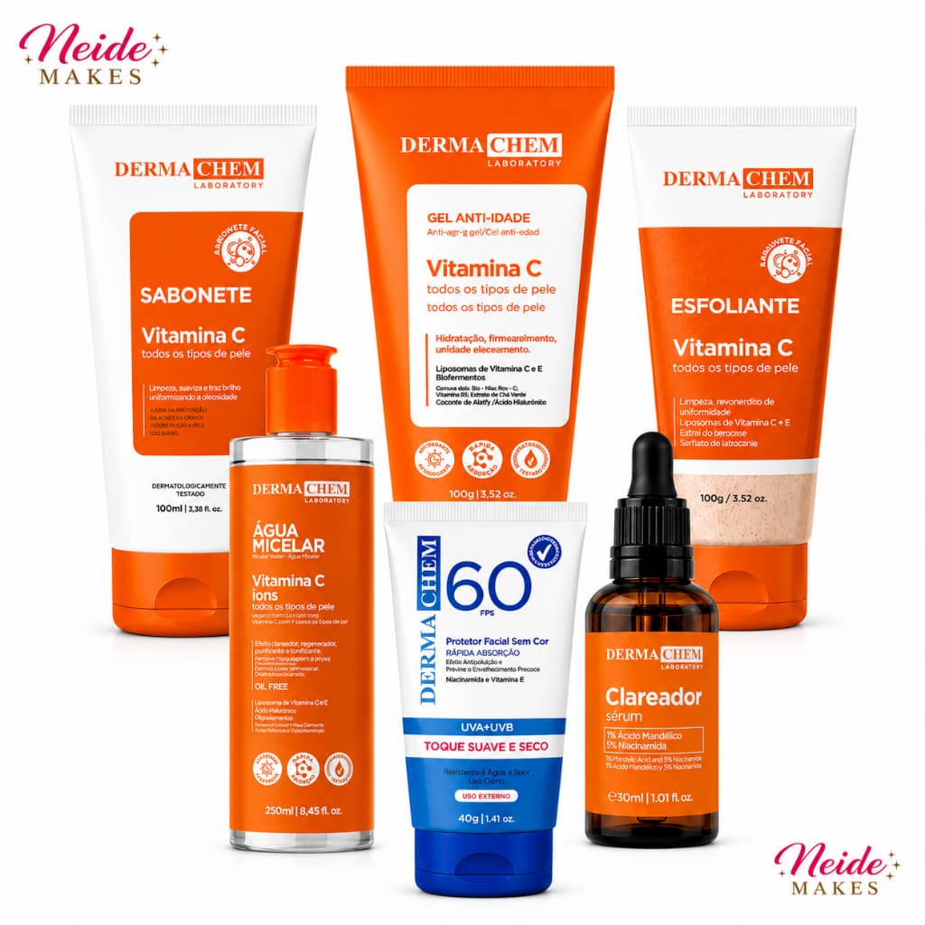 Kit Skincare Dermachem Vitamina C Clareador e Anti-idade + Protetor fps 60 - Dermachem-100ML