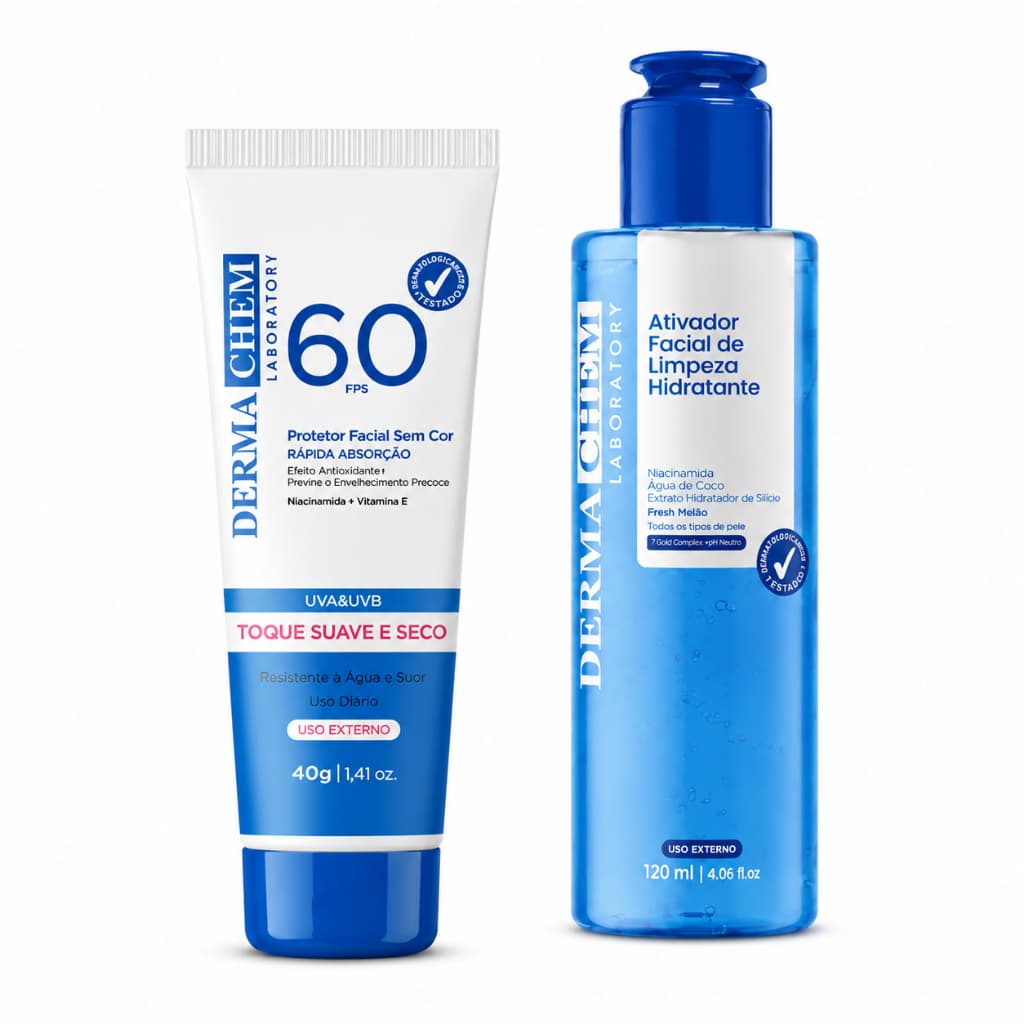 Skincare Dermachem Limpeza e Proteção - Protetor Solar Facial FPS60 Ativador Facial de Limpeza