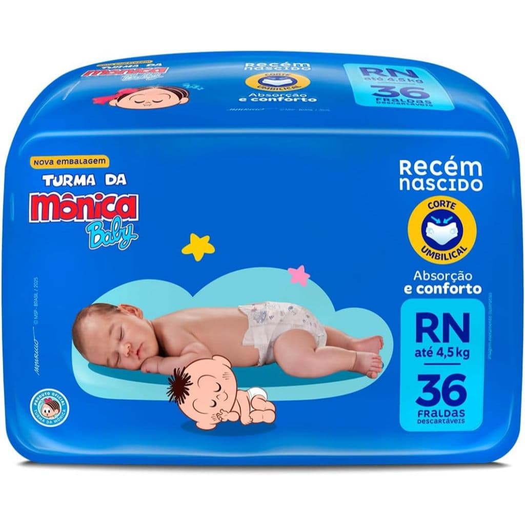 1pte Fralda RN Turma da Mônica c/36 un Recém-Nascido até 4,5kg AB.2