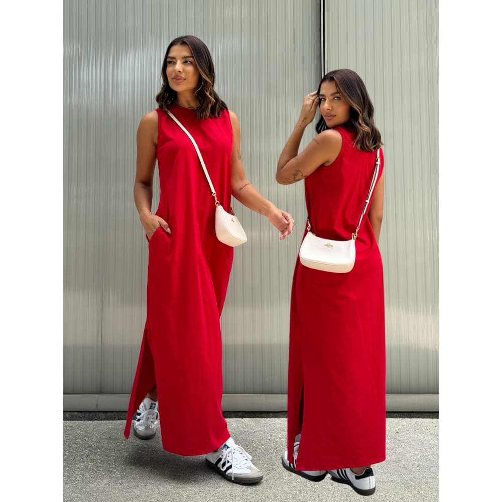 Vestidos Feminino Longo Soltinho Tendência Moda Blogueira Elegante Algodão