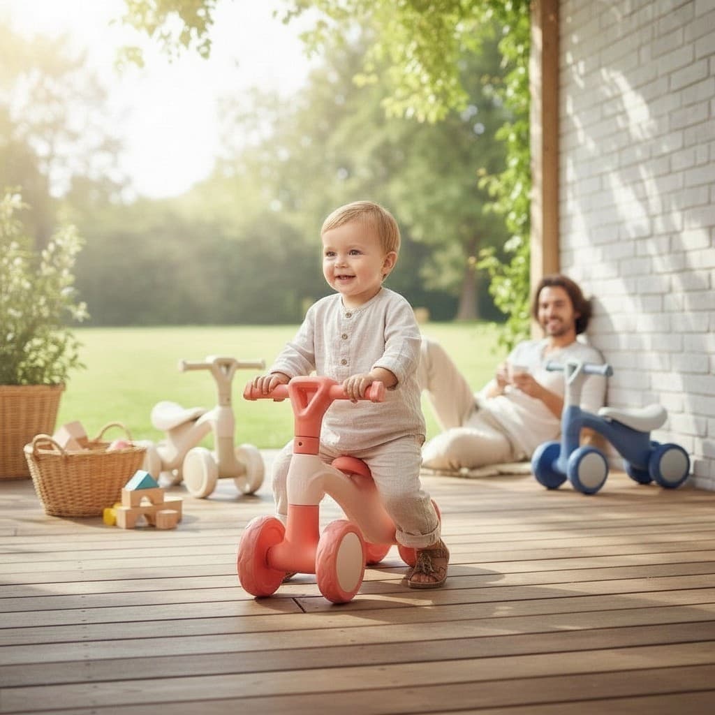 Bicicleta Equilíbrio Bebê 4 Rodas Sem Pedal Zippy Andador Infantil 1 a 3 Anos desenvolvimento motora