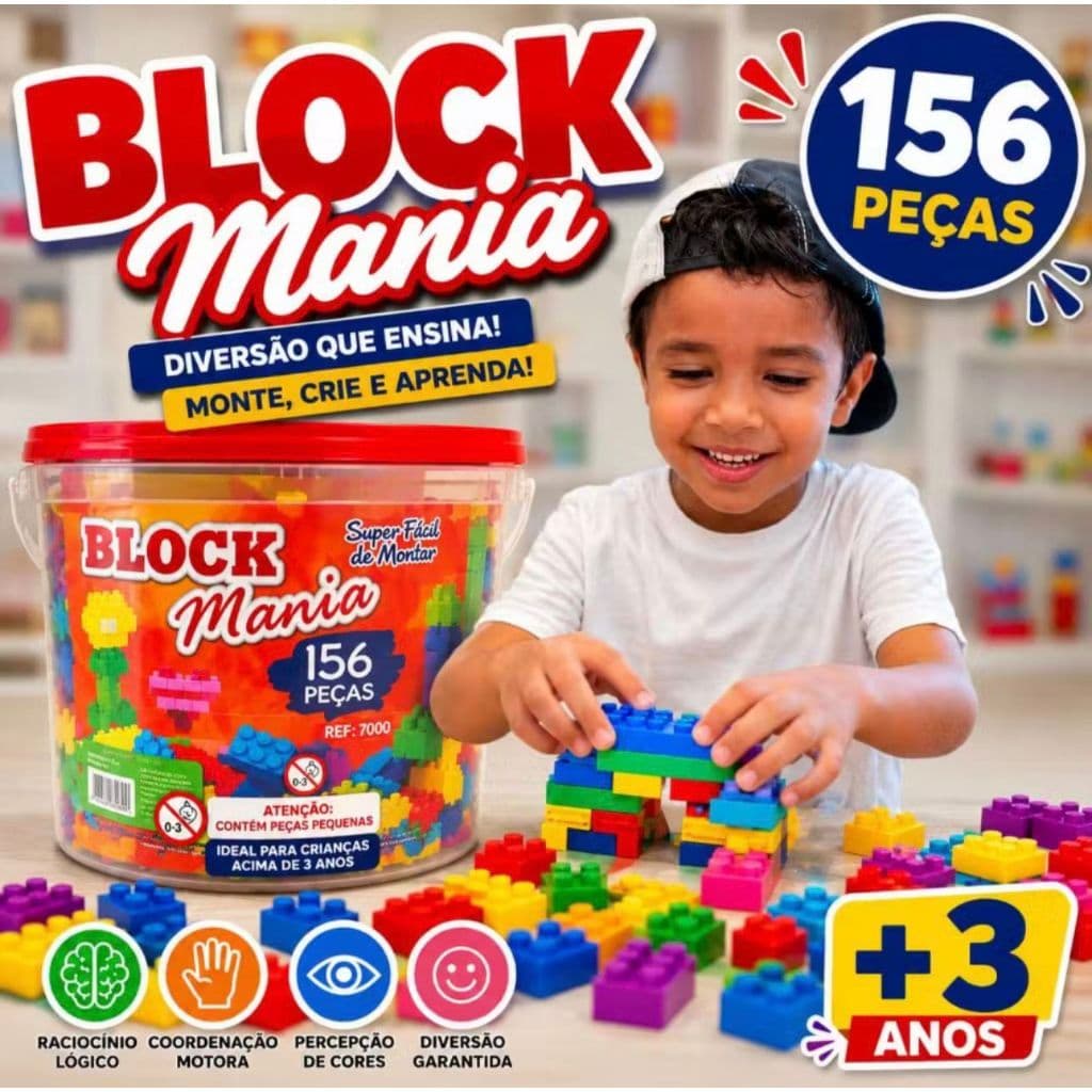 Blocos De Montar 156 Peças + Balde Brinquedos Educativos 3 Anos Lego