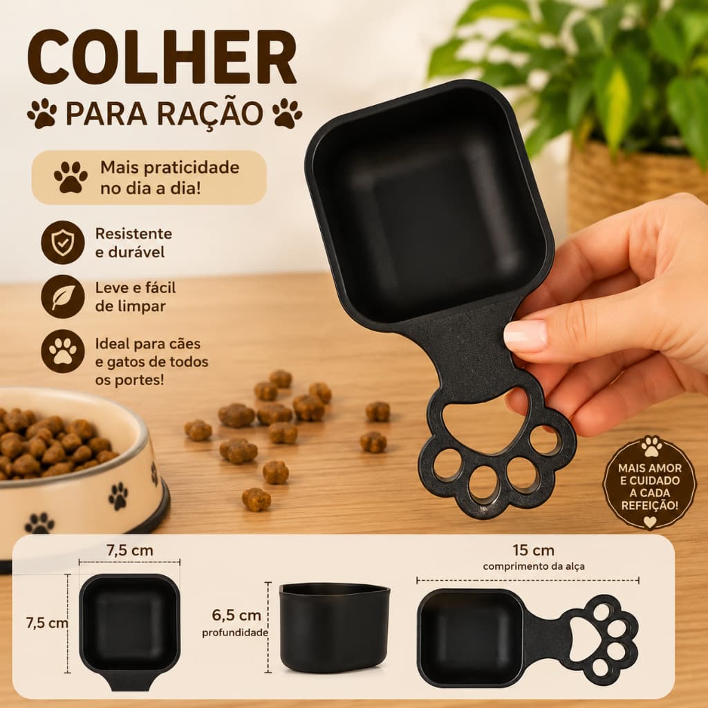 Dosador Colher Medidora para Ração Pet com Alça Patinha 150 a 200g de ração para Cachorro e Gato Scoop Alimentação Pet