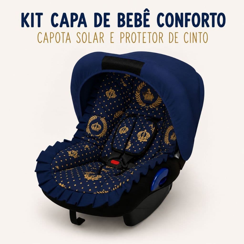 Kit Bebê Conforto Capa Protetora Universal + Capota Solar + Protetor de Cinto Universal 100% Algodão