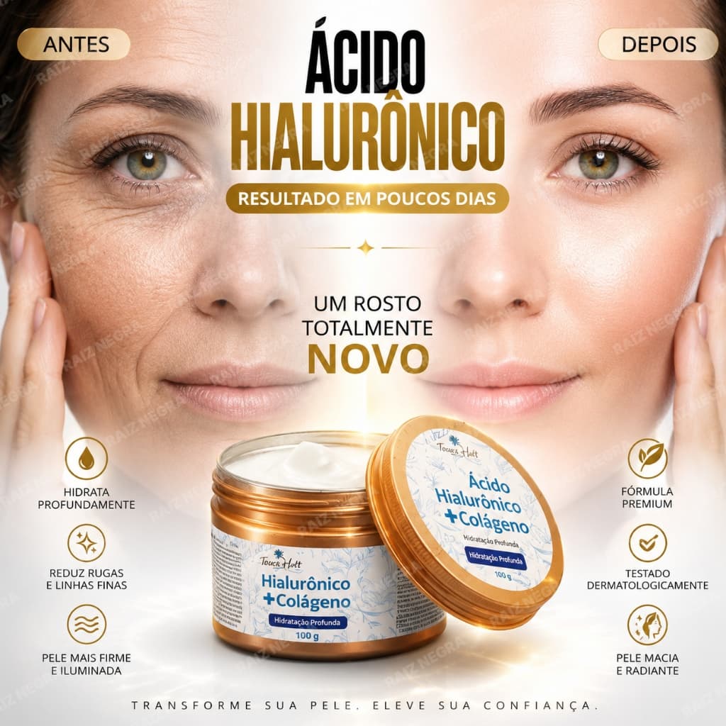 Creme Facial Ácido Hialurônico Anti Idade Reduz Rugas e Linhas de Expressão