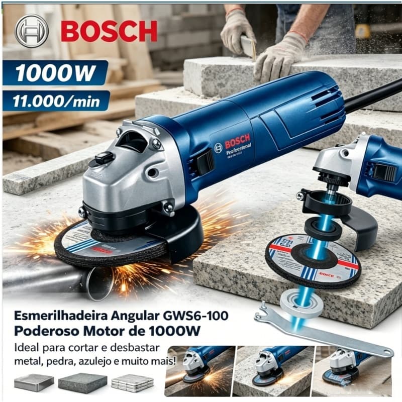 Esmerilhadeira e politriz profissional Bosch Lixadeira de alta potência 980W, linha industrial super durável 127V/220V