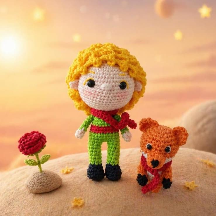 Kit Pequeno Príncipe e Raposa Amigurumi Artesanal em Crochê | Decoração, Presente e Colecionável