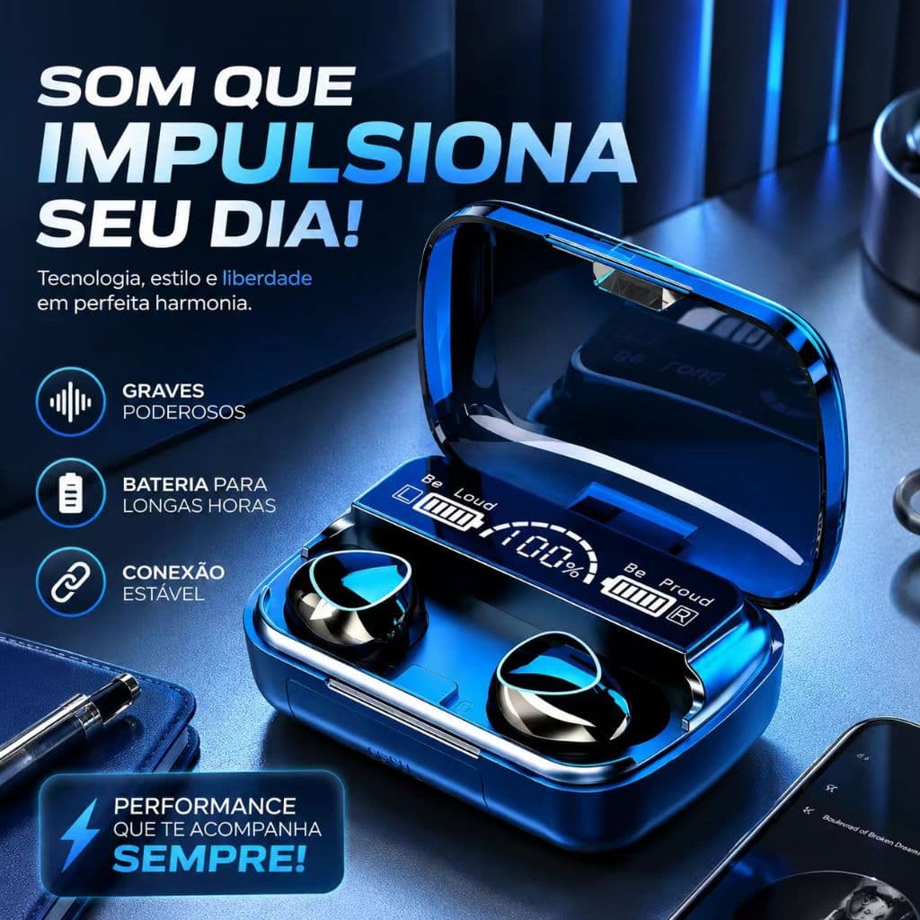 Fone de Ouvido TWS M10 Bluetooth Sem Fio Estéreo com Power Bank Integrado