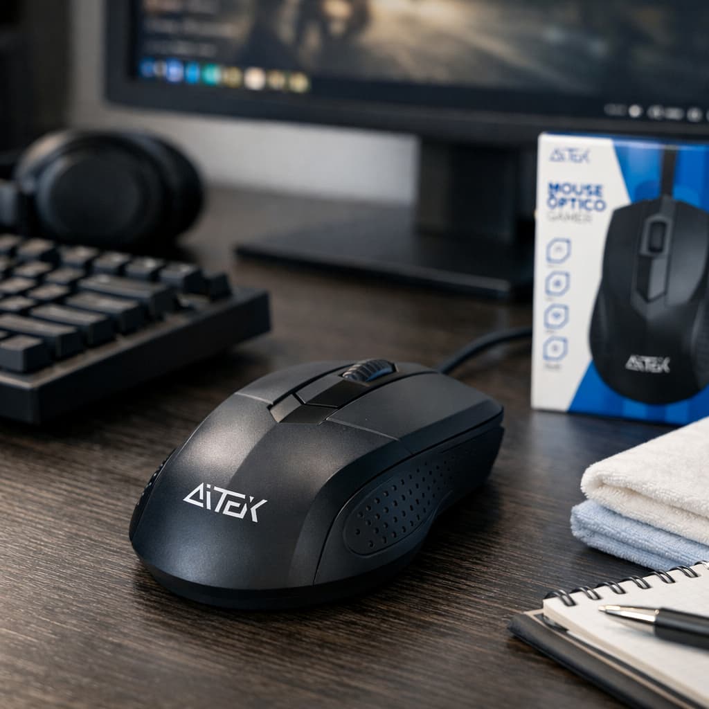 Mouse Gamer Aitek AMO-E1241 USB Com Fio Óptico 1200DPI Ergonômico Plug Play PC Notebook Estudo