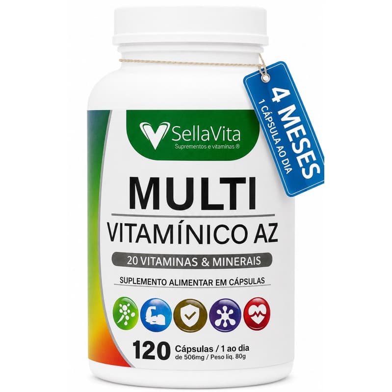 Multivitamínico A-Z vitaminas e Minerais 120 Cápsulas Rende 4 meses Energia, vitamina diária