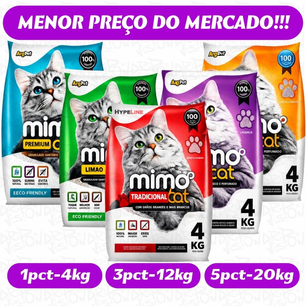 Kit *1 a 5* Pacote De Areia Sanitária Antiodor Tira Cheiro Mimo Cat Gatos Tradicional 100% Natural