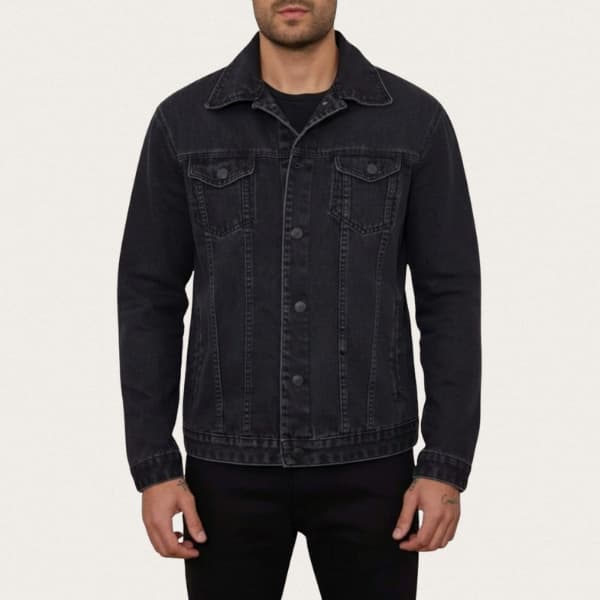 Jaqueta Jeans Masculina Tradicional Sarja Black Manga Longa Estilo Moderno Casual Versátil