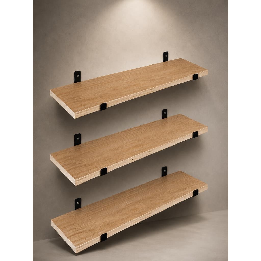 Kit 3 Prateleiras 80x19 Madeira Maciça Parede Com Suporte Ferro Decorativa Sala Quarto Cozinha Escritório Industrial