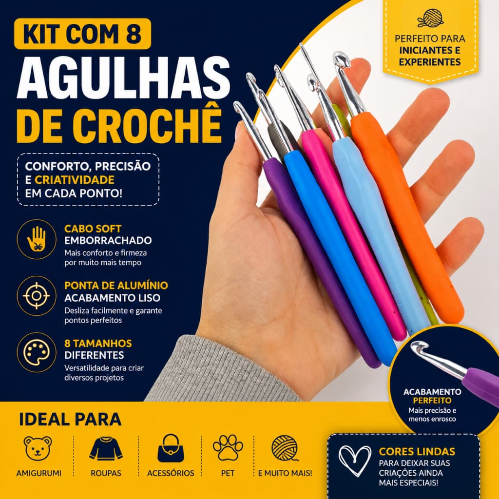 Kit Agulhas Gancho de Crochê Barbante Peças para Tricô Costura Artesanato DIY