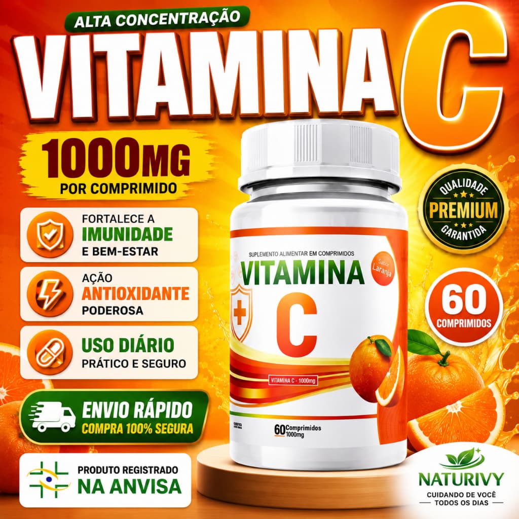 Vitamina C 1000mg 60 Comprimidos Suplemento Alimentar Premium Naturivy Kit Promoção