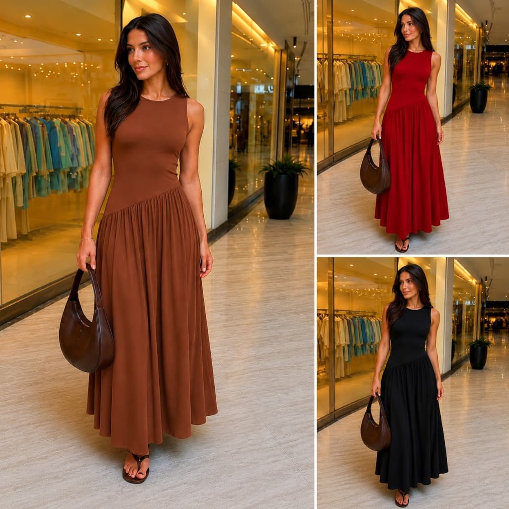 Vestido Midi Feminino Suede Casual Elegante Soltinho Básico Assimétrico