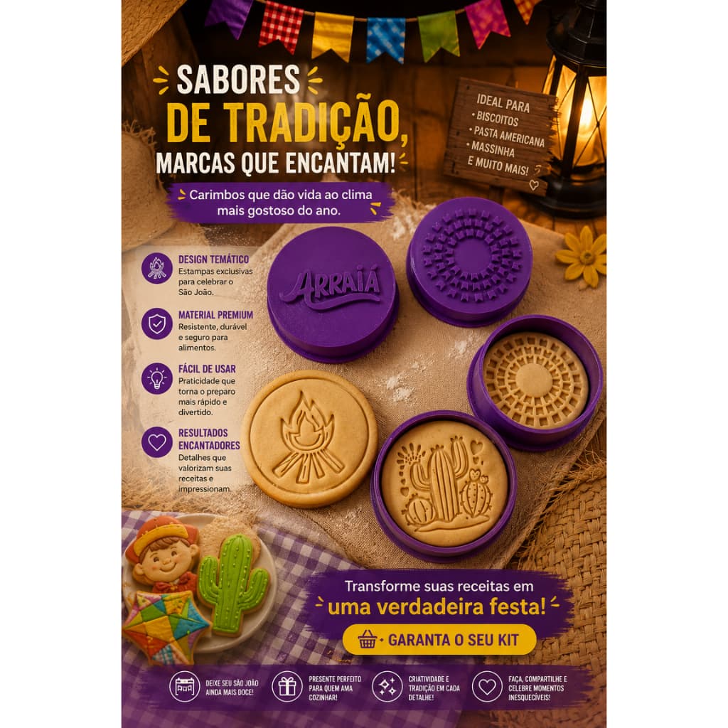 Kit Cortadores Carimbos São João | Biscoitos | Cookies | Pasta Americana | Massinha de Modelar – 5 Unidades