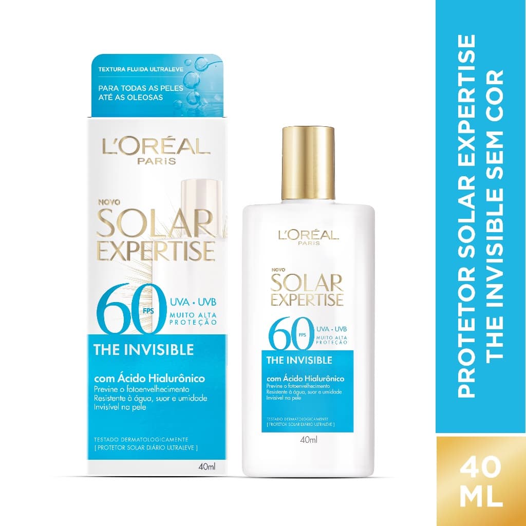 Protetor Solar Facial FPS 60 Antifotoenvelhecimento, Resistente à Água, Sem Cor, Solar Expertise L'Oréal Paris 40g