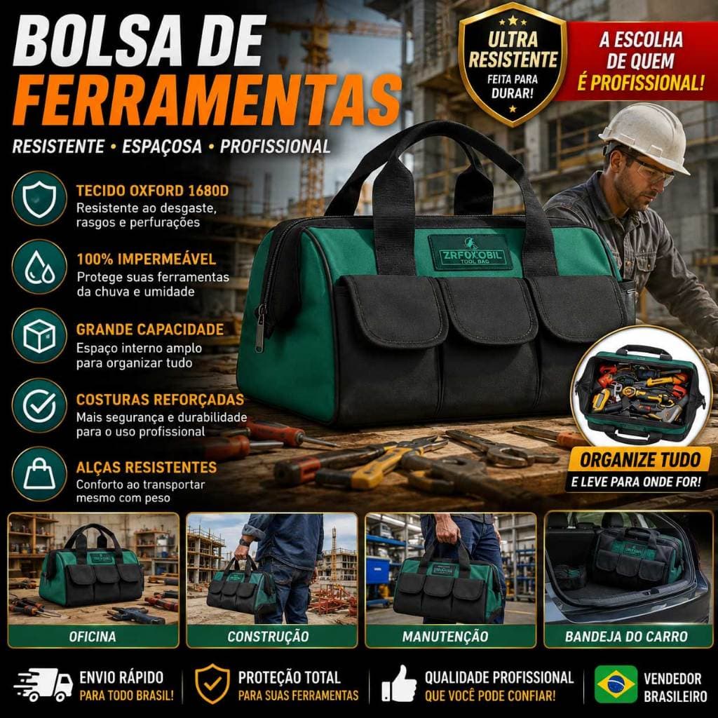 Caixa de Ferramentas Profissional 14 Polegadas - Bolsa de Armazenamento Multiuso para Ferramentas